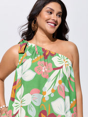 Colorful Floral Print One-Shoulder Tie Maxi Dress