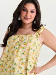 Supersoft Lemon Print Ruffled Sleeve Tank Top