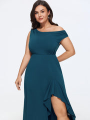 Stretchy One-Shoulder Asymmetrical Hem Midi Dress