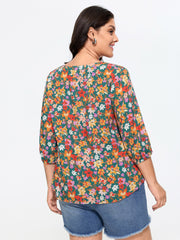 Supersoft Floral Print Tassel Neckline Blouse