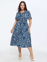 Zebra Print Waist-Tie Midi Shirt Dress