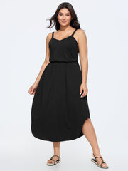 Cotton Adjustable Shoulder Straps Midi Dress