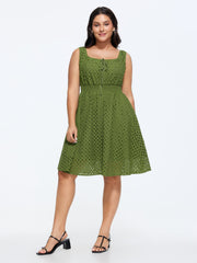 Cotton Eyelet Textured Stretchy Waist Mini Dress