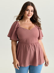 Cotton Stretchy Ruffled Sleeve Fit-And-Flare Blouse