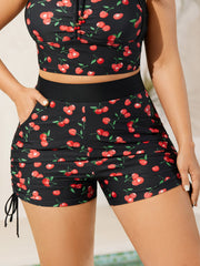 Cherry Print Adjustable Drawstring Swim Shorts