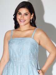 Textured Jacquard Detachable Strap Midi Dress
