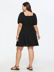 Adjustable Drawstring Tie Front Plain Mini Dress