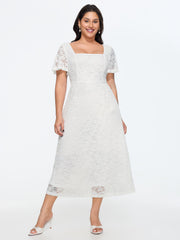 Floral Lace Textured Cut-Out Back Midi Dress
