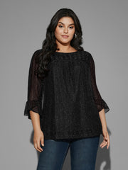 Glitter Gathered Patchwork Ruffles Top