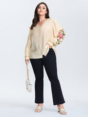 Floral Embroidery Button Front Blouse