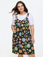 Floral Print Overall Straps Mini Dress