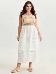 Lace Trim Tiered Drawstring Waist Maxi Skirt