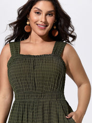 Textured Wide Straps Shirred Waist Jumpsuit
