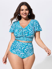 Floral Print Ruched Bodice Swim Top
