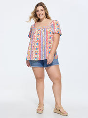 Supersoft Boho Floral Print Square Neck Blouse