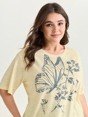 Butterfly Print Round Neck T-Shirt