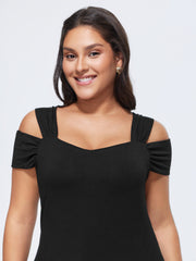 Elegant Stretchy Cold-Shoulder Plain Top