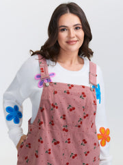 Cherry Print Adjustable Overall Straps Jumpsuit
