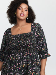 Floral Shirred Waist-Defining Jumpsuit
