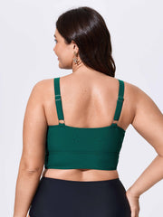 Laser Cut Floral Ruffled Neckline Swim Top