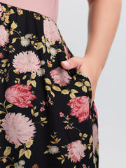 Floral Print Ruched Bodice Midi Dress