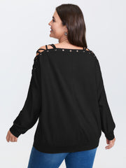 Cut-Out Off-Shoulder Plain Sweatshirt