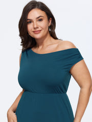 Stretchy One-Shoulder Asymmetrical Hem Midi Dress