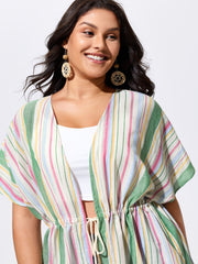 Ribbed Front-Tie Breezy Swim Cover-Up