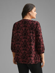 Boho Print Flocking Mesh Blouse