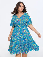 Supersoft Floral Print Lace Trim Midi Dress