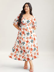 Sweet Floral Front-Twist Lined Midi Dress
