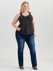 Polka Dot Print Gathered Bodice Tank Top