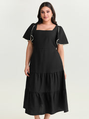 Color Contrast Petal Sleeve Maxi Dress