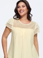 Cotton Sheer Hollowed-Out Ruffled Sleeve Knit Top