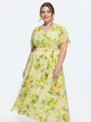 Floral Print Waist-Tie Flowy Midi Dress