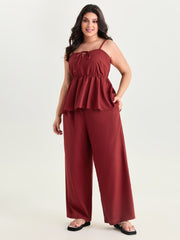 Cotton Linen Shirred Drawstring Neckline Tank Top
