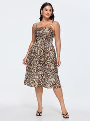Leopard Print Lace Trim Midi Dress