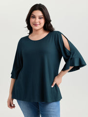Supersoft Ruffled Sleeve Plain T-Shirt
