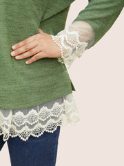 Guipure Lace Raglan Sleeve Plisse Sweatshirt