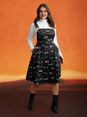 Bat Eyes Overall Straps Skirt Midi Dress