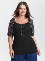 Floral Print Color Contrast T-Shirt