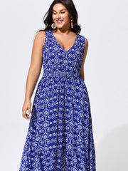 Geometric Print V-Neck Midi Dress