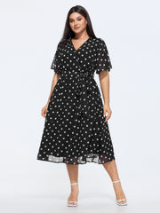 Polka Dots Print Pockets Midi Dress