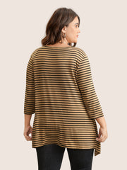 Striped Pocket Asymmetrical Split Hem Tunic T-shirt