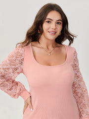 Lace Sleeve 3D Floral Knit Top