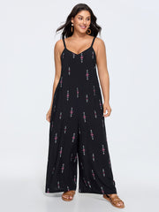 Geometric Print Adjustable Backless Drawstring Jumpsuit