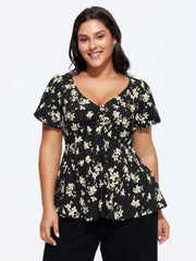 Floral Print Cinched-Waist Blouse