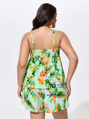 Tropical Breeze Print Shirred Neckline Tank Top
