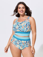 Floral Print Color Contrast Bikini Top