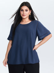 Ruffled Sleeve Round Neck Blouse